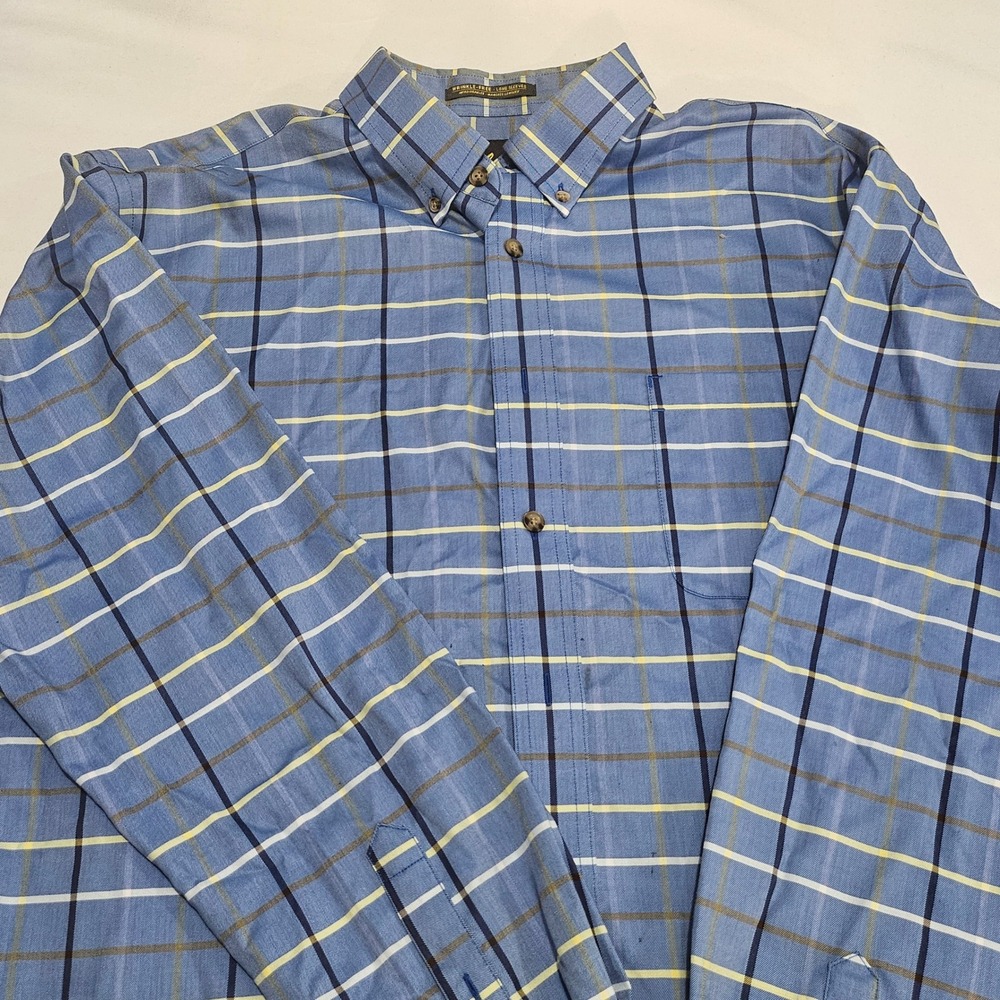 Cabelas Mens XL Blue Plaid Cotton Long Sleeve Button Down Shirt